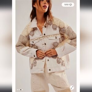NWT RARE Free People Cream and Tan Crochet Jacket